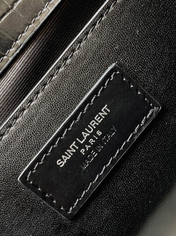 Fausse Sacoche Saint Laurent Kate Medium à Frange en Cuir Embossé Crocodile Noir – Image 7