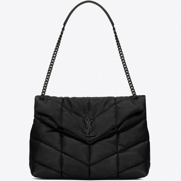 Sac Saint Laurent Puffer Medium à Chaîne Noir Intégral en Cuir d’Agneau