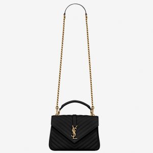 Fausse Sacoche Saint Laurent College Medium à Chaîne en Noir