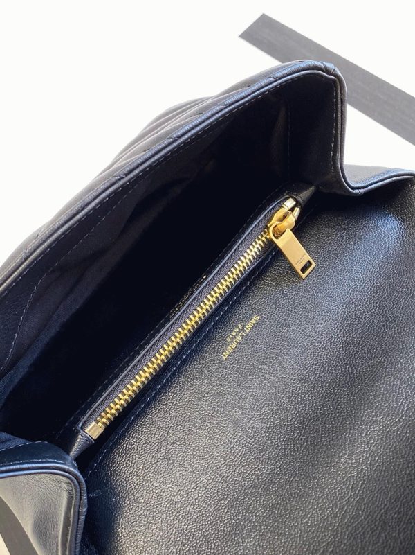 Fausse Sacoche Saint Laurent College Medium à Chaîne en Noir – Image 9