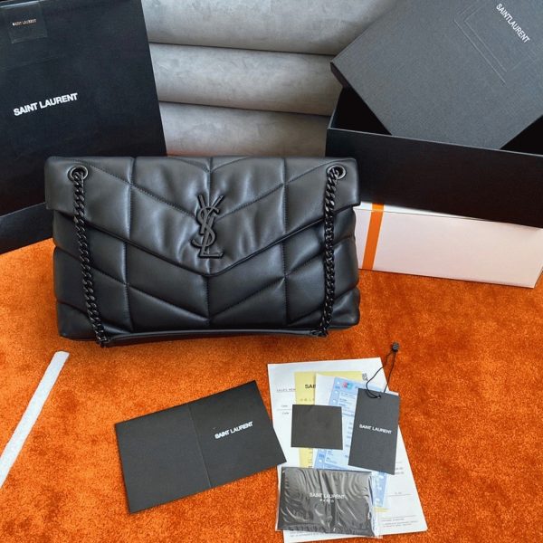 Sac Saint Laurent Puffer Medium à Chaîne Noir Intégral en Cuir d’Agneau – Image 4