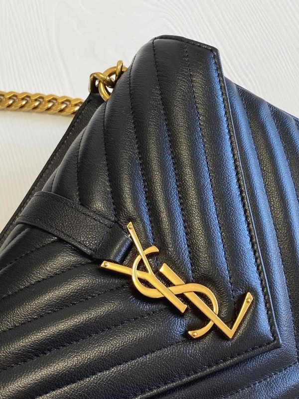 Fausse Sacoche Saint Laurent College Medium à Chaîne en Noir – Image 10