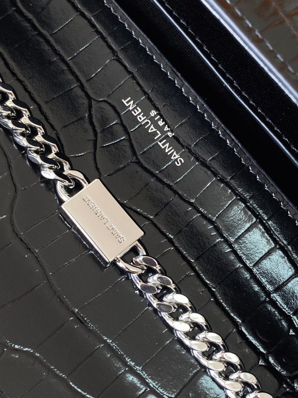 Fausse Sacoche Saint Laurent Kate Medium à Frange en Cuir Embossé Crocodile Noir – Image 10