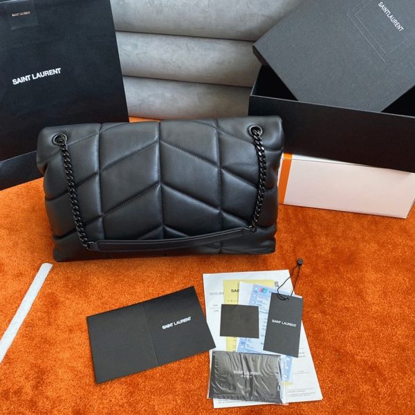Sac Saint Laurent Puffer Medium à Chaîne Noir Intégral en Cuir d’Agneau – Image 2