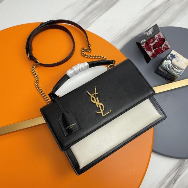 Sac Saint Laurent Sunset Medium avec Poignée en Cuir de Veau Bicolore – Image 7