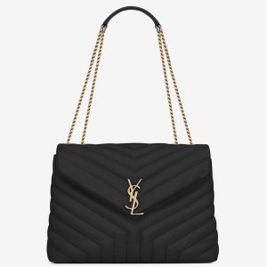 Fausse Sacoche Saint Laurent LouLou Medium à Chaîne en Noir