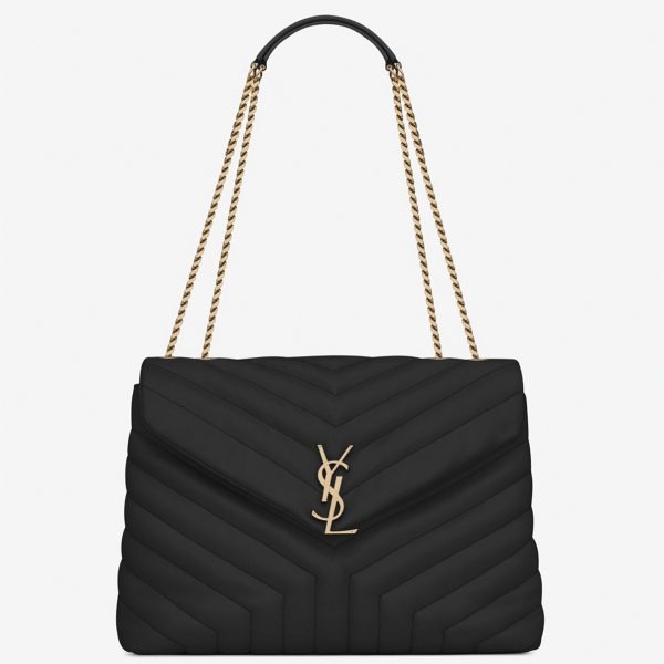 Fausse Sacoche Saint Laurent LouLou Medium à Chaîne en Noir