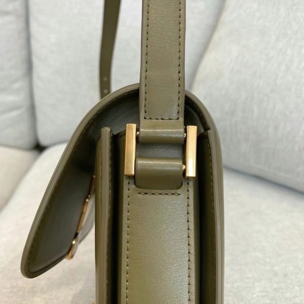 Sac Saint Laurent Solferino Small en Cuir de Veau Vert Kaki – Image 9