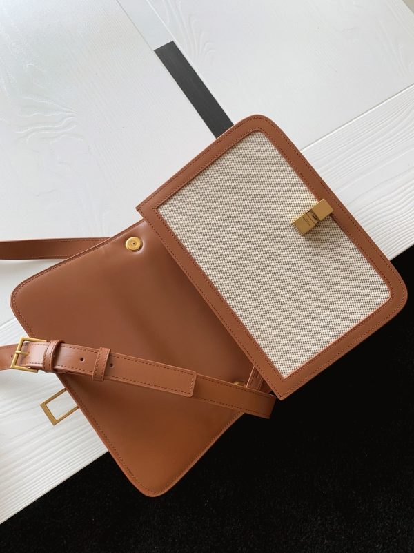 Fausse Sacoche Saint Laurent Le Carré à Bandoulière en Beige – Image 9