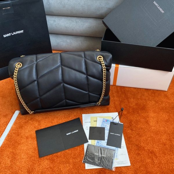 Sac Saint Laurent Puffer Medium à Chaîne en Cuir d’Agneau Noir – Image 7