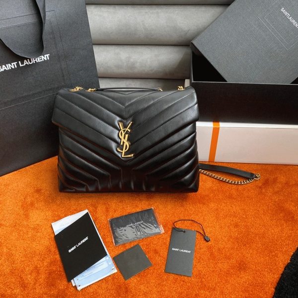 Fausse Sacoche Saint Laurent LouLou Medium à Chaîne en Noir – Image 8