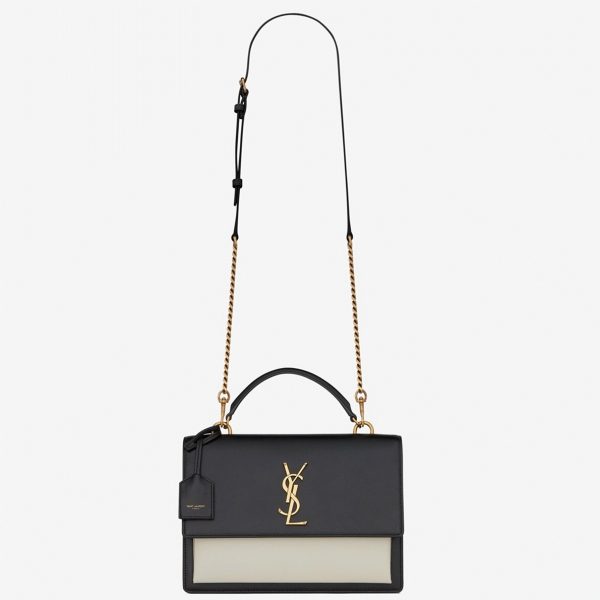 Sac Saint Laurent Sunset Medium avec Poignée en Cuir de Veau Bicolore