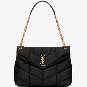 Sac Saint Laurent Puffer Medium à Chaîne en Cuir d’Agneau Noir