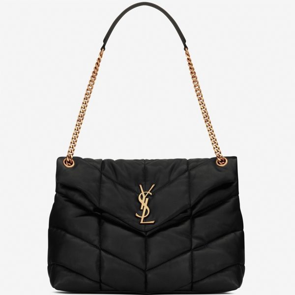 Sac Saint Laurent Puffer Medium à Chaîne en Cuir d’Agneau Noir