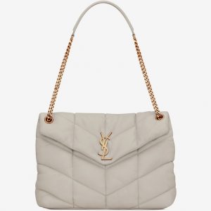 Sac Saint Laurent Puffer Medium à Chaîne en Cuir d’Agneau Blanc