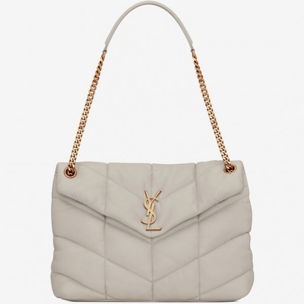 Sac Saint Laurent Puffer Medium à Chaîne en Cuir d’Agneau Blanc