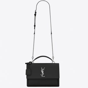 Sac Saint Laurent Sunset Medium avec Poignée en Cuir de Veau Noir