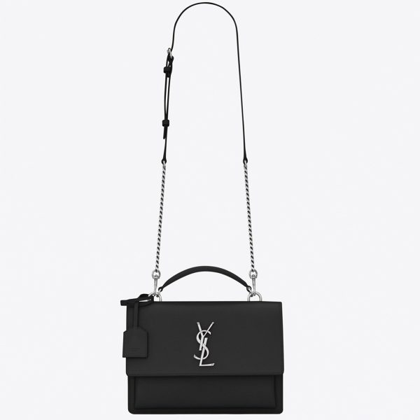 Sac Saint Laurent Sunset Medium avec Poignée en Cuir de Veau Noir