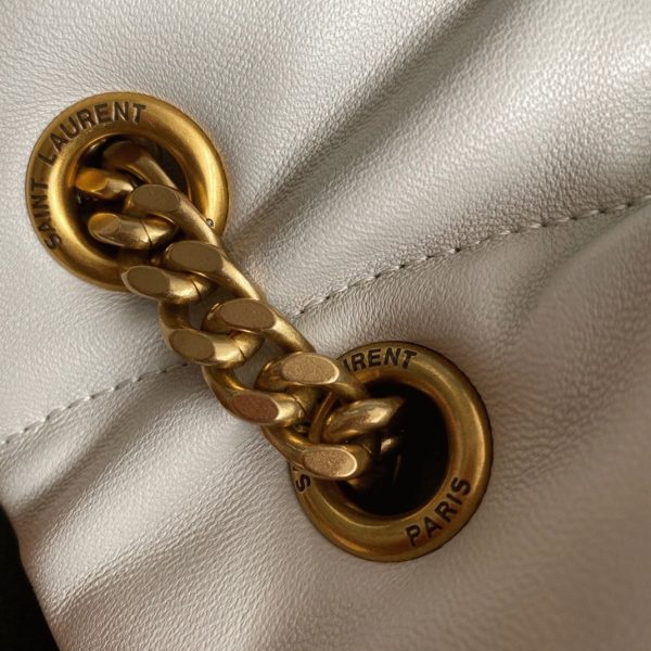 Sac Saint Laurent Puffer Medium à Chaîne en Cuir d’Agneau Blanc – Image 9