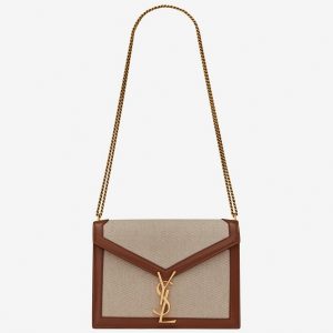 Contrefaçon Sac Saint Laurent Cassandra Medium à Chaîne en Toile Beige