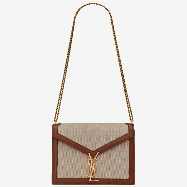Contrefaçon Sac Saint Laurent Cassandra Medium à Chaîne en Toile Beige