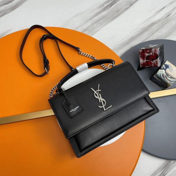 Sac Saint Laurent Sunset Medium avec Poignée en Cuir de Veau Noir – Image 2