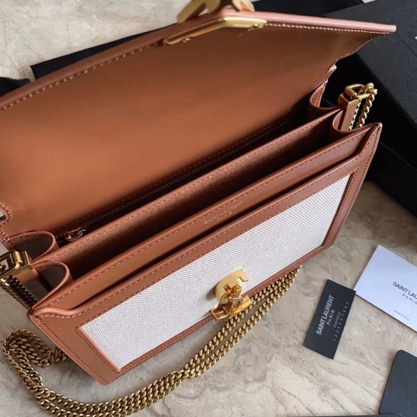 Contrefaçon Sac Saint Laurent Cassandra Medium à Chaîne en Toile Beige – Image 9