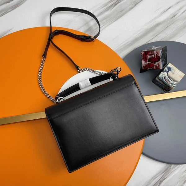 Sac Saint Laurent Sunset Medium avec Poignée en Cuir de Veau Noir – Image 10