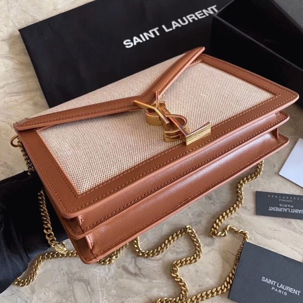 Contrefaçon Sac Saint Laurent Cassandra Medium à Chaîne en Toile Beige – Image 8