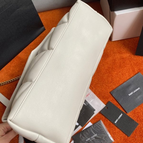 Sac Saint Laurent Puffer Medium à Chaîne en Cuir d’Agneau Blanc – Image 3