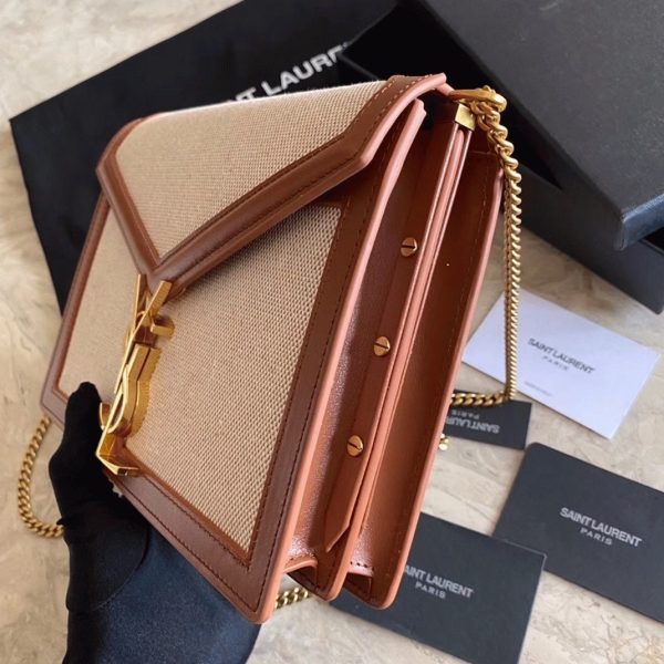 Contrefaçon Sac Saint Laurent Cassandra Medium à Chaîne en Toile Beige – Image 7