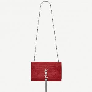 Réplique Sac Saint Laurent Kate Medium à Frange en Cuir Embossé Crocodile Rouge