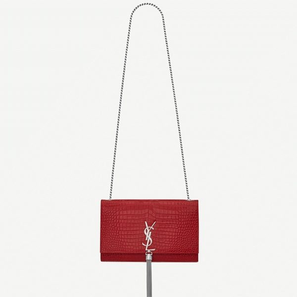 Réplique Sac Saint Laurent Kate Medium à Frange en Cuir Embossé Crocodile Rouge