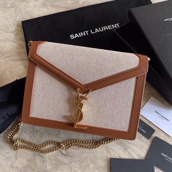 Contrefaçon Sac Saint Laurent Cassandra Medium à Chaîne en Toile Beige – Image 6