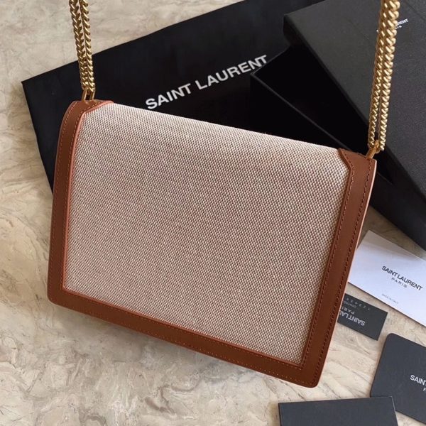 Contrefaçon Sac Saint Laurent Cassandra Medium à Chaîne en Toile Beige – Image 5