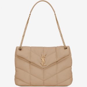 Sac Saint Laurent Puffer Medium à Chaîne en Cuir d’Agneau Beige