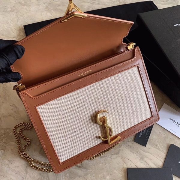 Contrefaçon Sac Saint Laurent Cassandra Medium à Chaîne en Toile Beige – Image 4