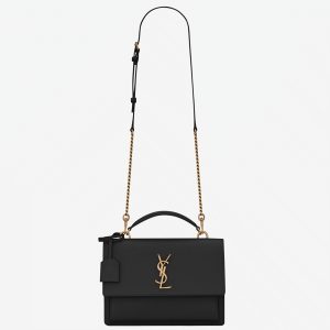 Sac Saint Laurent Sunset Medium avec Poignée en Cuir de Veau Noir
