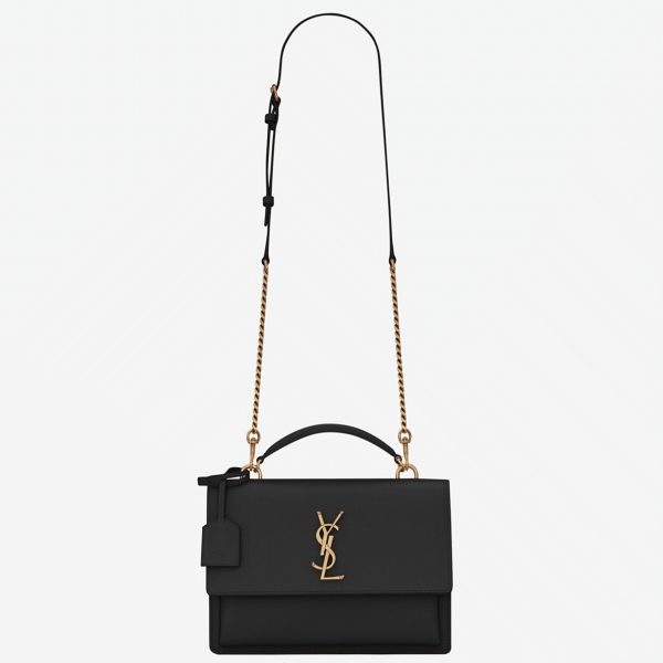 Sac Saint Laurent Sunset Medium avec Poignée en Cuir de Veau Noir