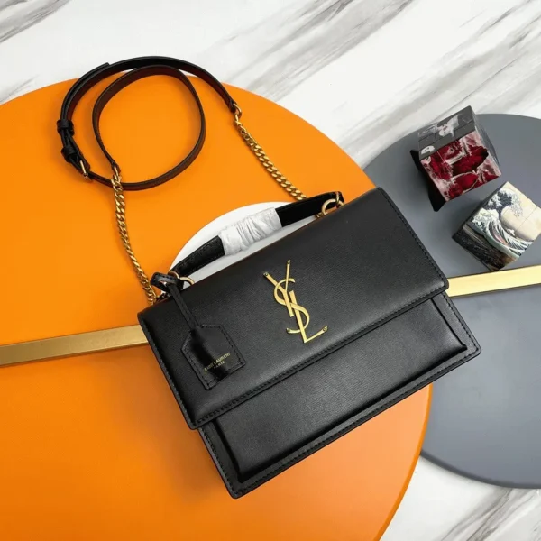 Sac Saint Laurent Sunset Medium avec Poignée en Cuir de Veau Noir – Image 2
