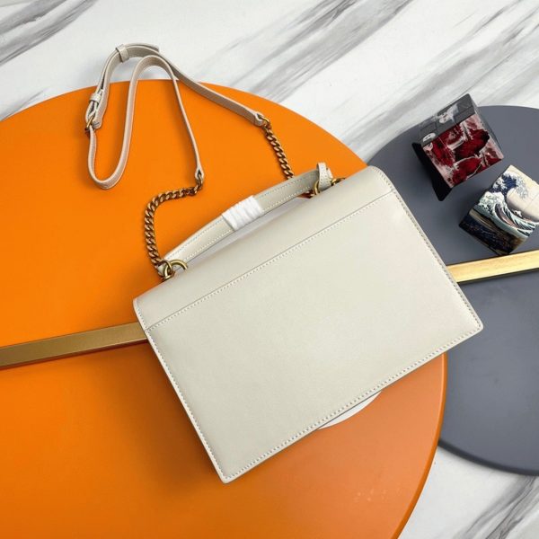 Sac Saint Laurent Sunset Medium avec Poignée en Cuir de Veau Blanc – Image 9