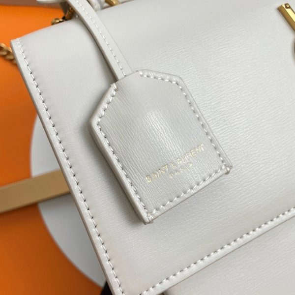 Sac Saint Laurent Sunset Medium avec Poignée en Cuir de Veau Blanc – Image 8