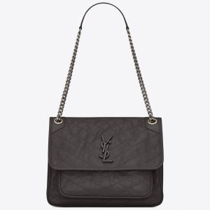 Fausse Sacoche Saint Laurent Niki Medium à Chaîne en Gris Foncé
