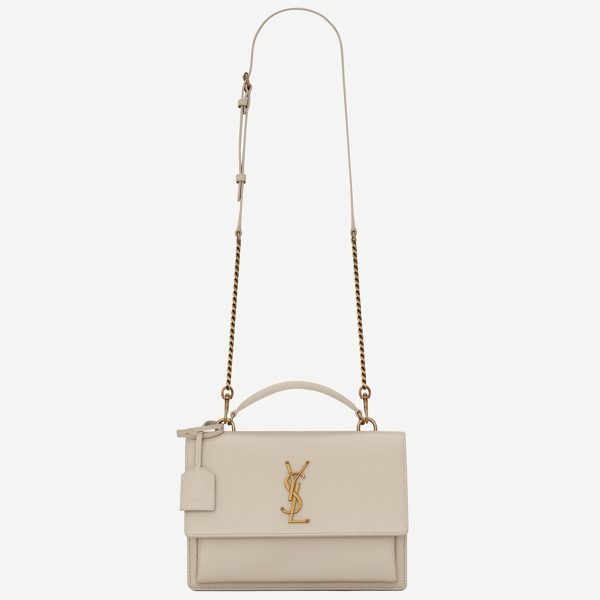 Sac Saint Laurent Sunset Medium avec Poignée en Cuir de Veau Blanc