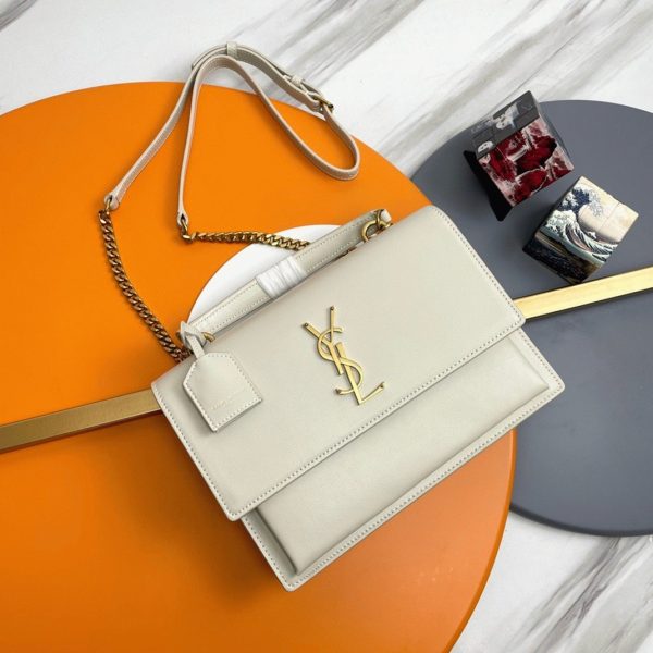 Sac Saint Laurent Sunset Medium avec Poignée en Cuir de Veau Blanc – Image 2
