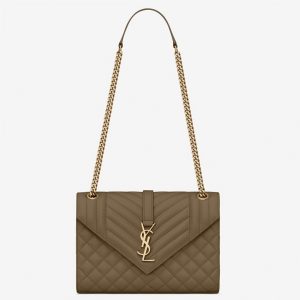 Fausse Sacoche Saint Laurent Envelope Medium en Kaki