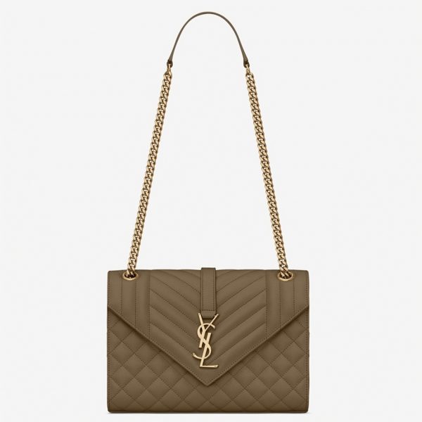 Fausse Sacoche Saint Laurent Envelope Medium en Kaki