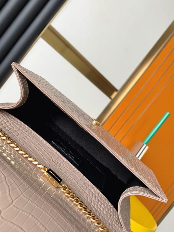 Réplique Sac Saint Laurent Kate Medium à Frange en Cuir Embossé Crocodile Beige – Image 4