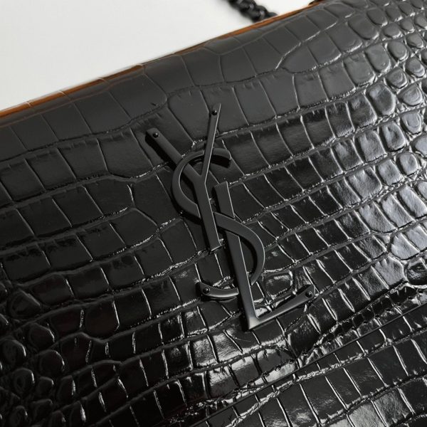 Sac Saint Laurent Sunset Medium à Chaîne Noir Intégral en Cuir Embossé Crocodile – Image 5