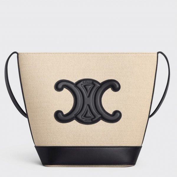 Réplique Celine Petit Bucket Cuir Triomphe en blanc textile